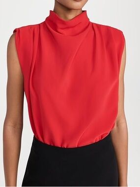 Amanda Uprichard Fabienne Draped Mock Neck Top Red Small